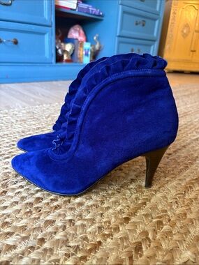 LOVELY PEOPLE - Ruffled Velvet Ankle Boots in Royal Blue - Women's